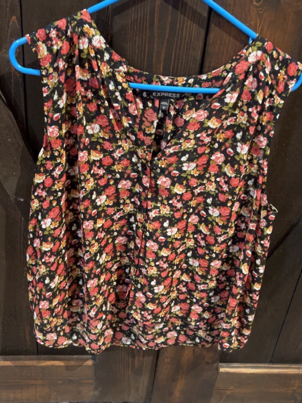 Express Floral Sleeveless Camisole in Black with Pink & reddish pink roses.